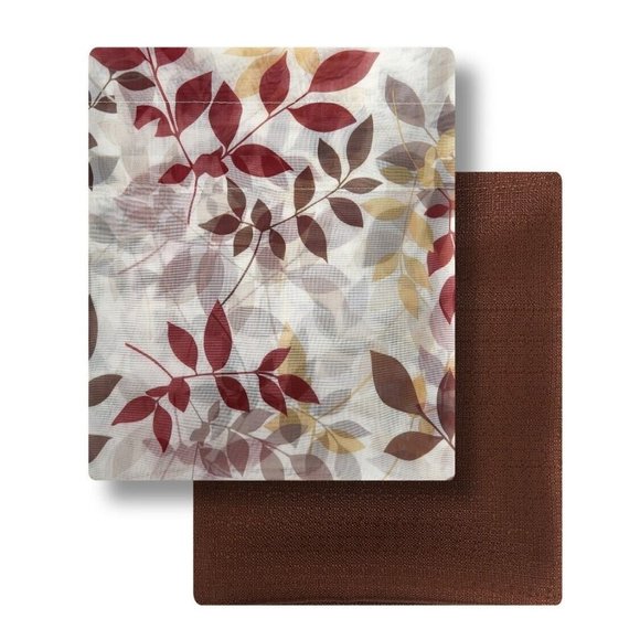 Brown Basket Leaves Window Curtain 4-Pc Room Shears Panels 25.5 W x 63 inch Each - Picture 3 of 6